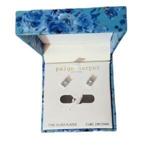 Paige Harper Silver Plated Cubic Zirconia Stud Earrings